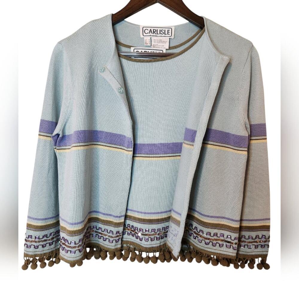 Carlisle Silk Blend Beaded Cardigan Tank Twin Set Small